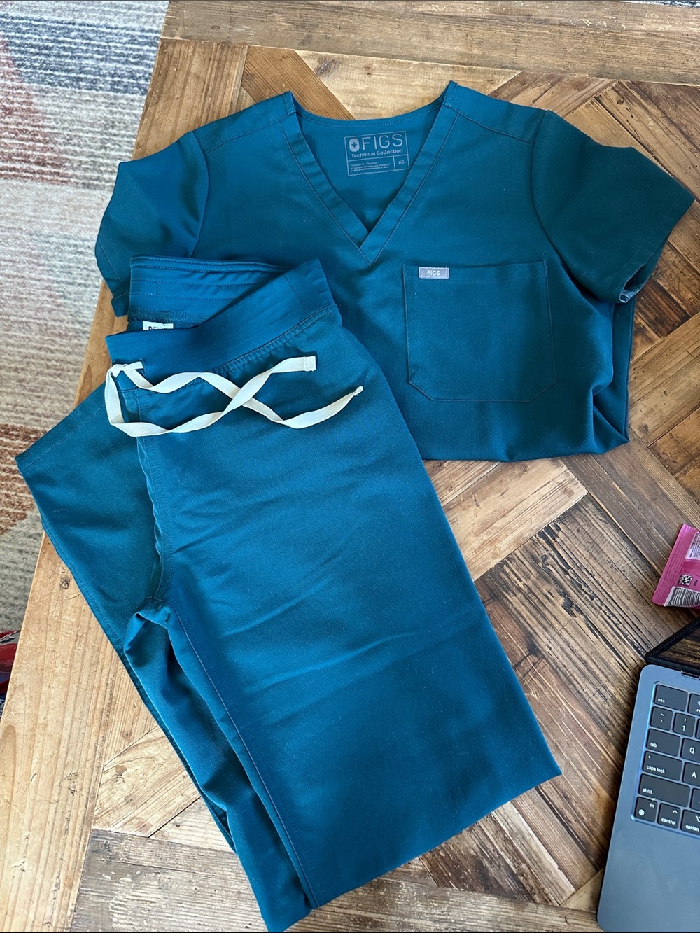 FIGS Kids Deep Teal Scrub-Style Pajama Set